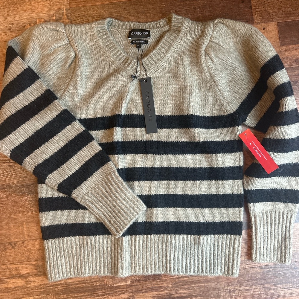 Carbon38 Women’s Sweater - Black and Tan Stripes